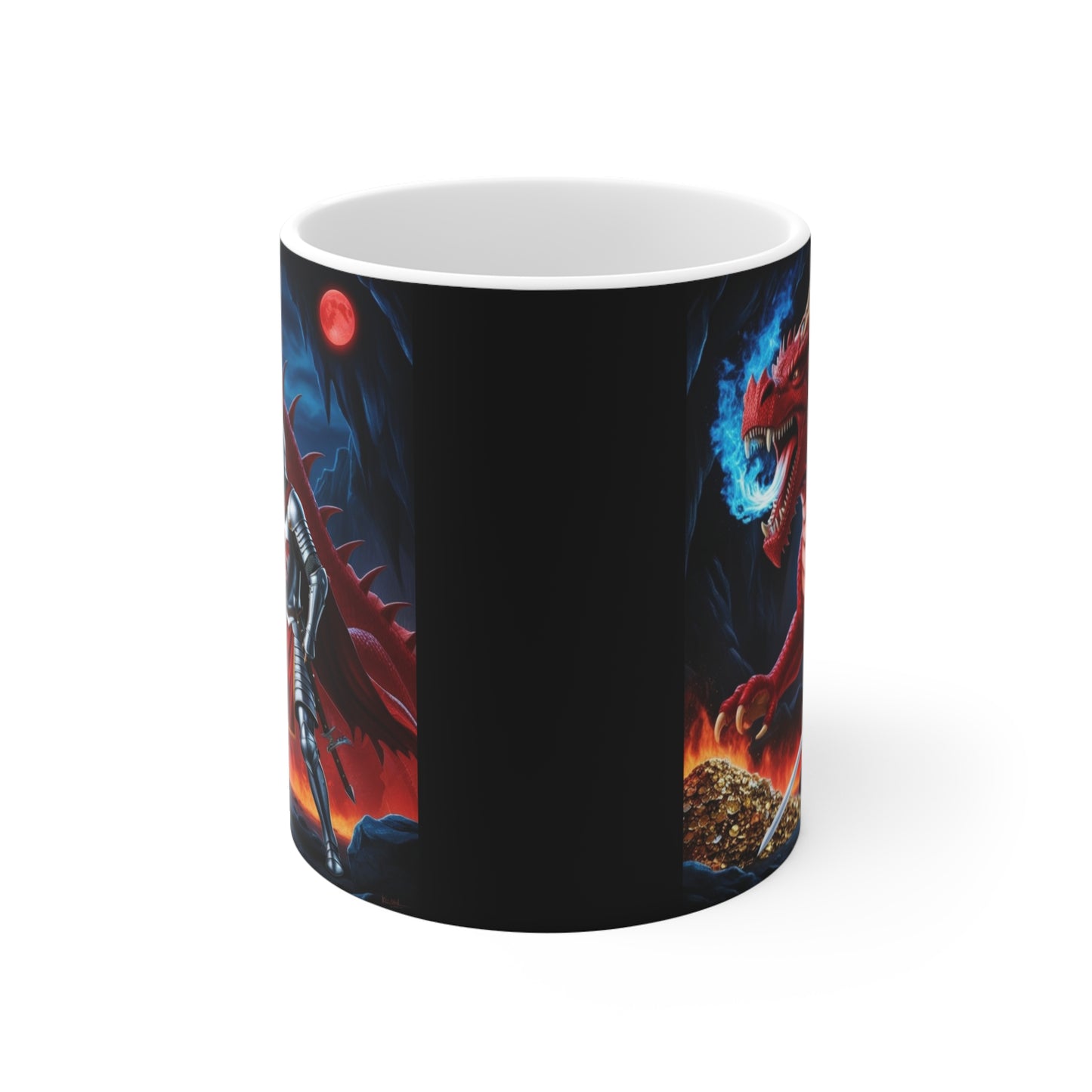 Mug - Brave Knight vs Angry Dragon Stash of Gold Design