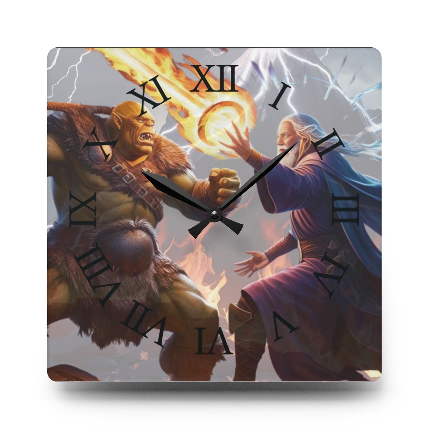 Wall Clock - Wizard vs. Orc Fire Magic Battle Design