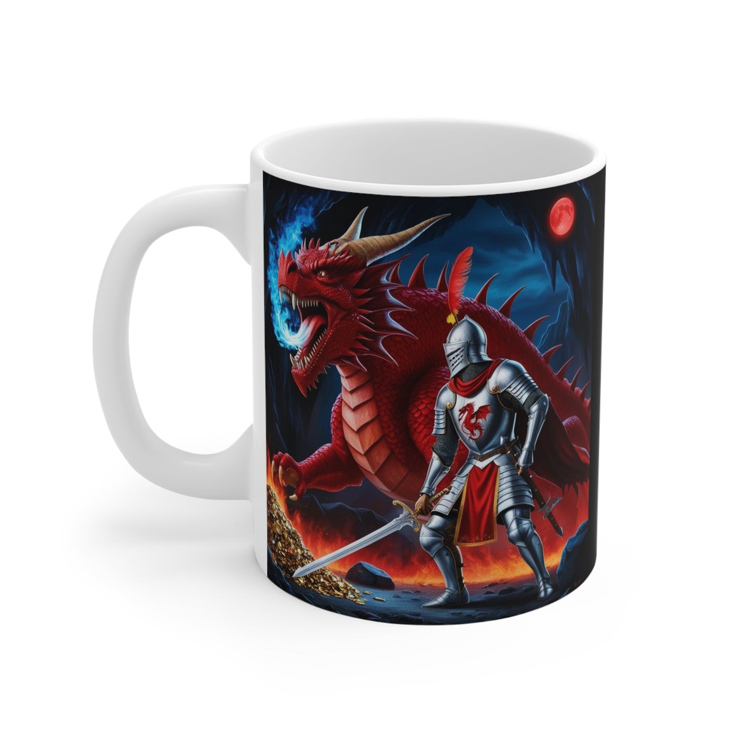 Mug - Brave Knight vs Angry Dragon Stash of Gold Design