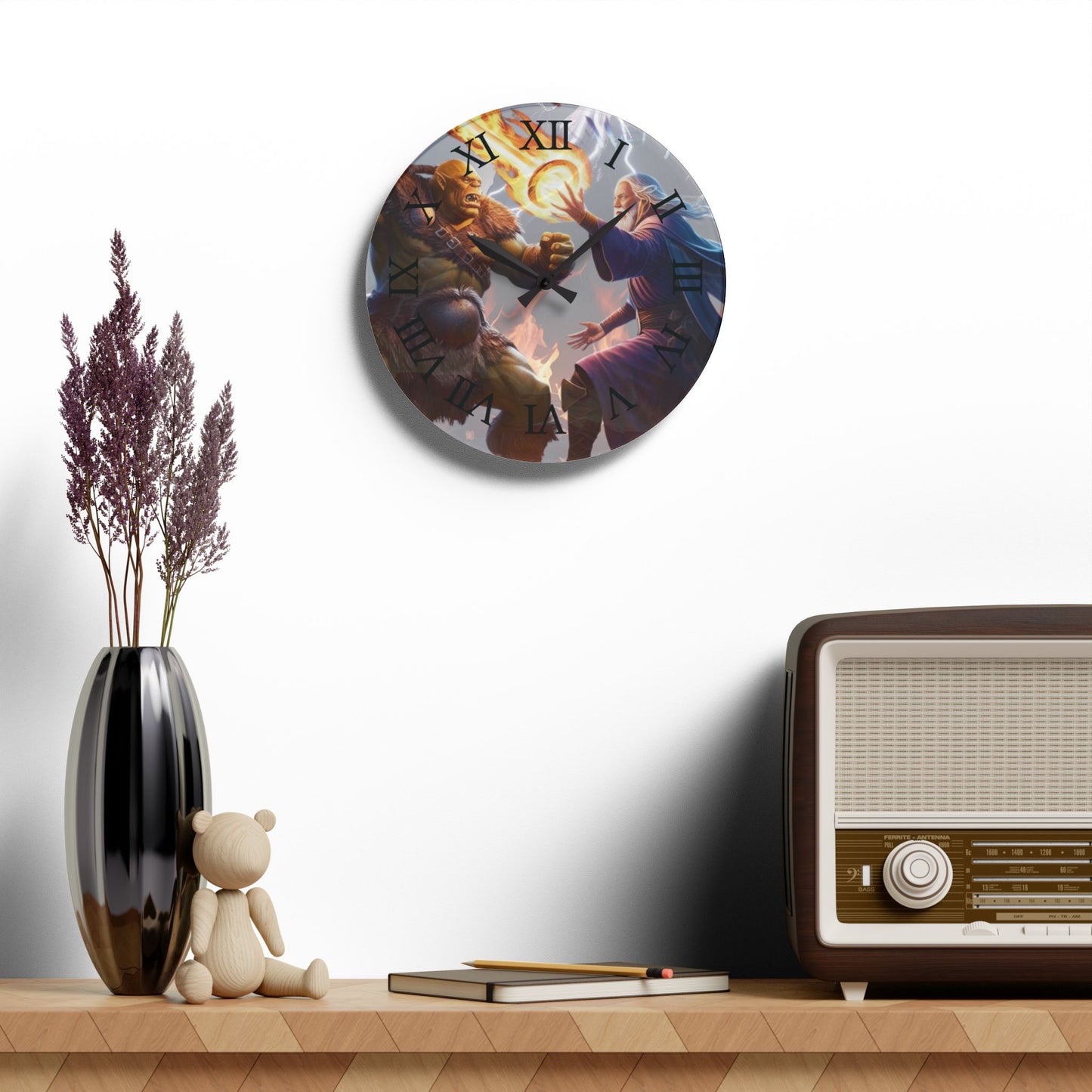 Wall Clock - Wizard vs. Orc Fire Magic Battle Design