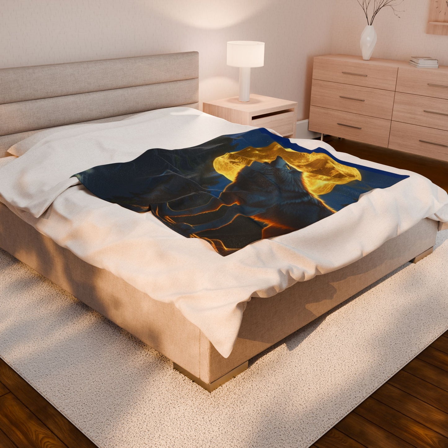 Howling Wolf Velveteen Plush Blanket | Cozy Gift for Nature Lovers, Home Decor, Camping Gear, Wildlife Blanket, Full Moon Decor