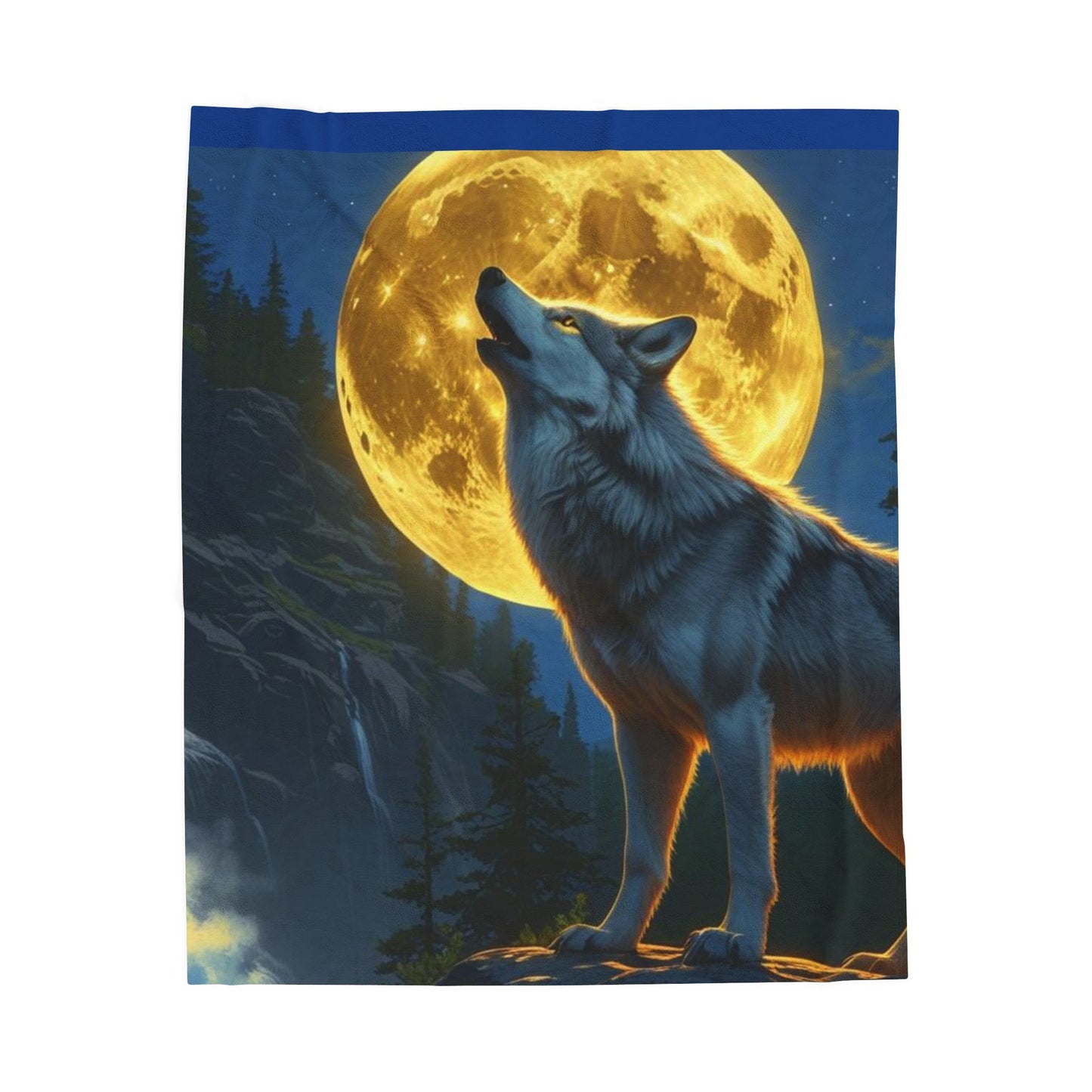 Howling Wolf Velveteen Plush Blanket | Cozy Gift for Nature Lovers, Home Decor, Camping Gear, Wildlife Blanket, Full Moon Decor