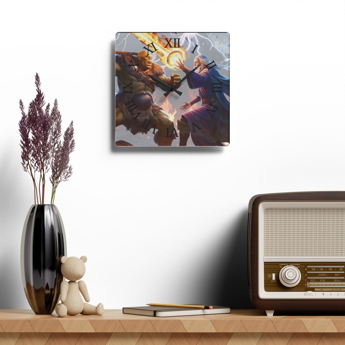 Wall Clock - Wizard vs. Orc Fire Magic Battle Design