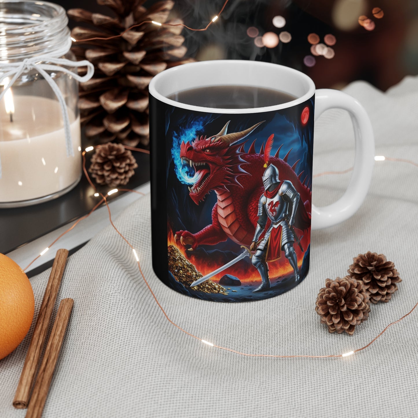 Mug - Brave Knight vs Angry Dragon Stash of Gold Design