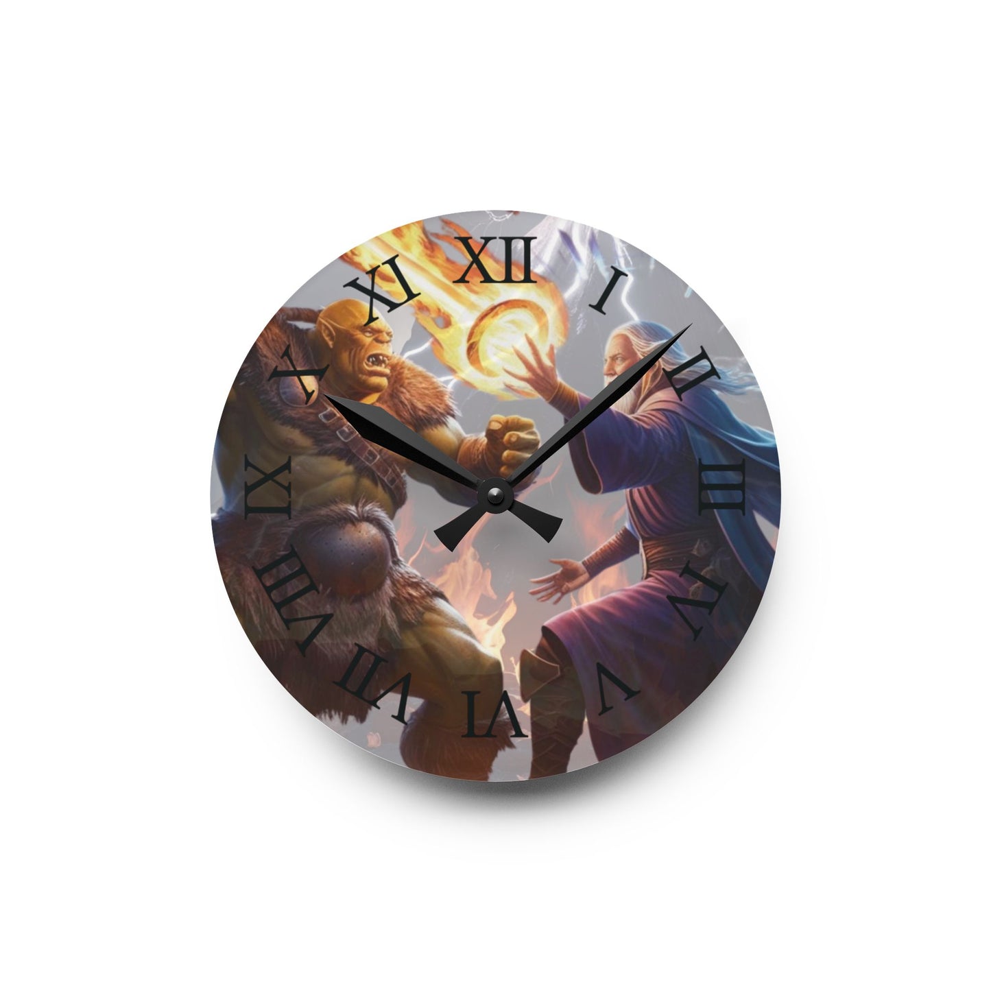 Wall Clock - Wizard vs. Orc Fire Magic Battle Design
