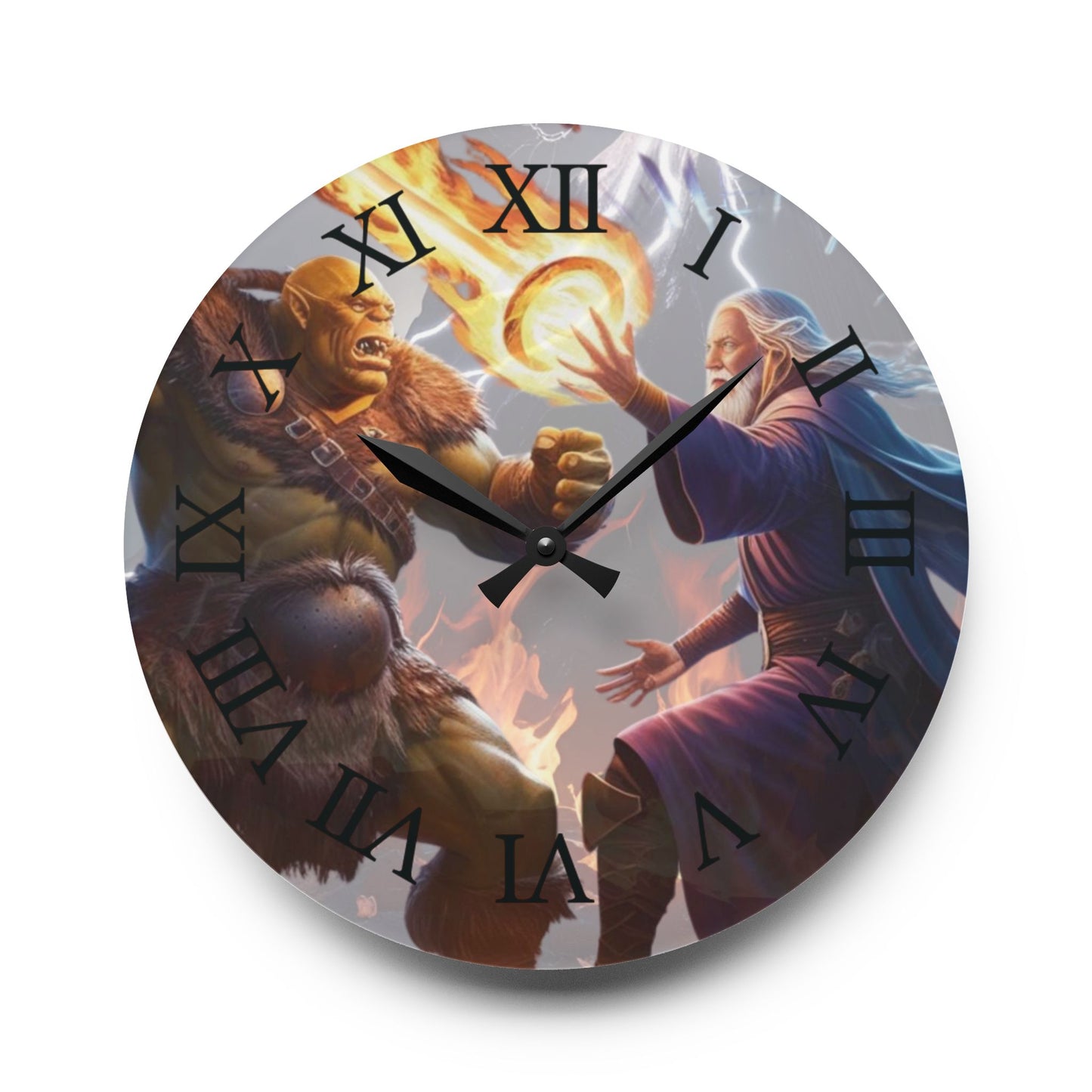 Wall Clock - Wizard vs. Orc Fire Magic Battle Design