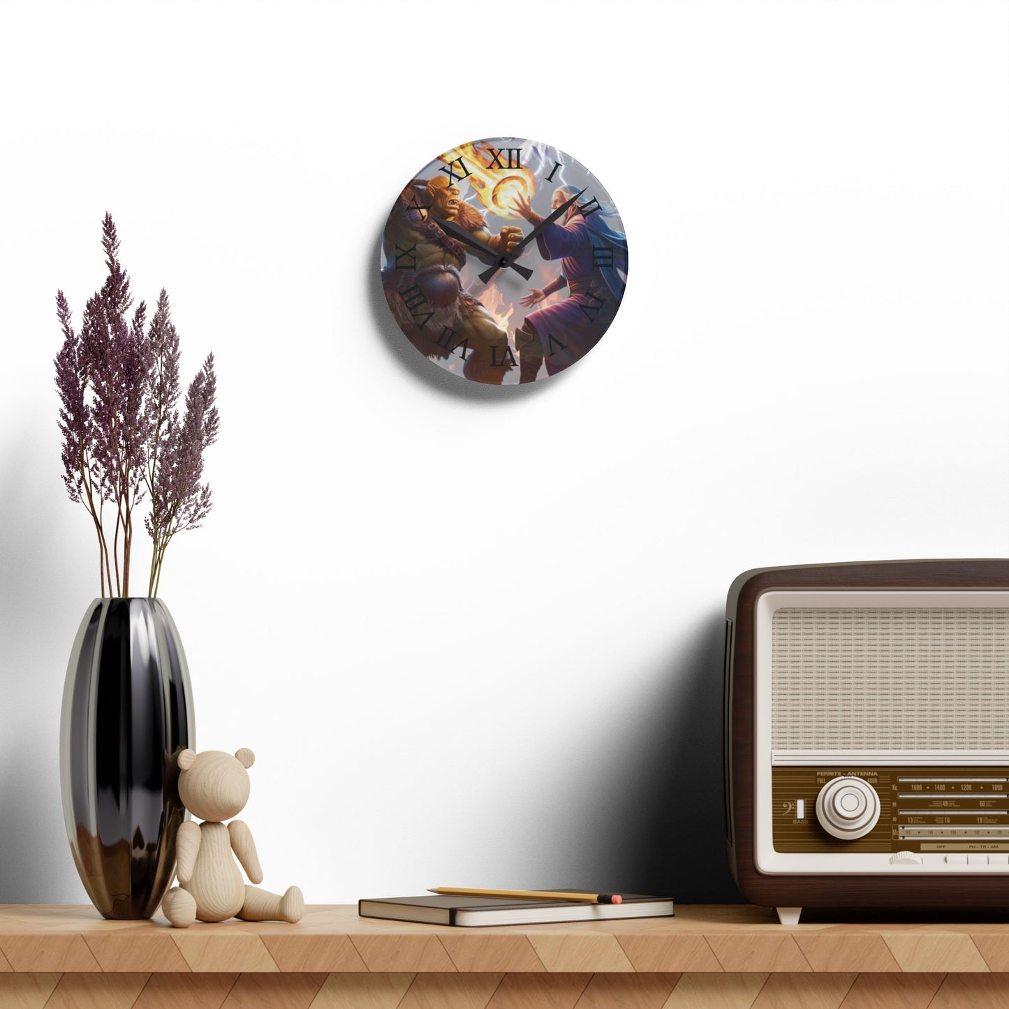 Wall Clock - Wizard vs. Orc Fire Magic Battle Design