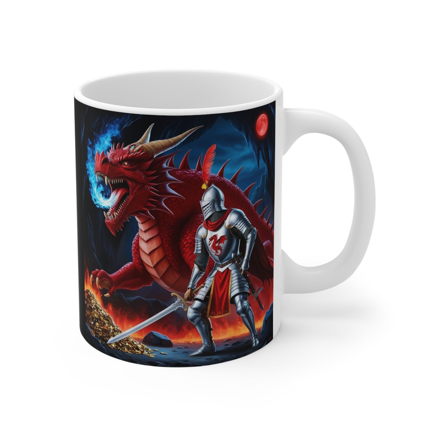 Mug - Brave Knight vs Angry Dragon Stash of Gold Design