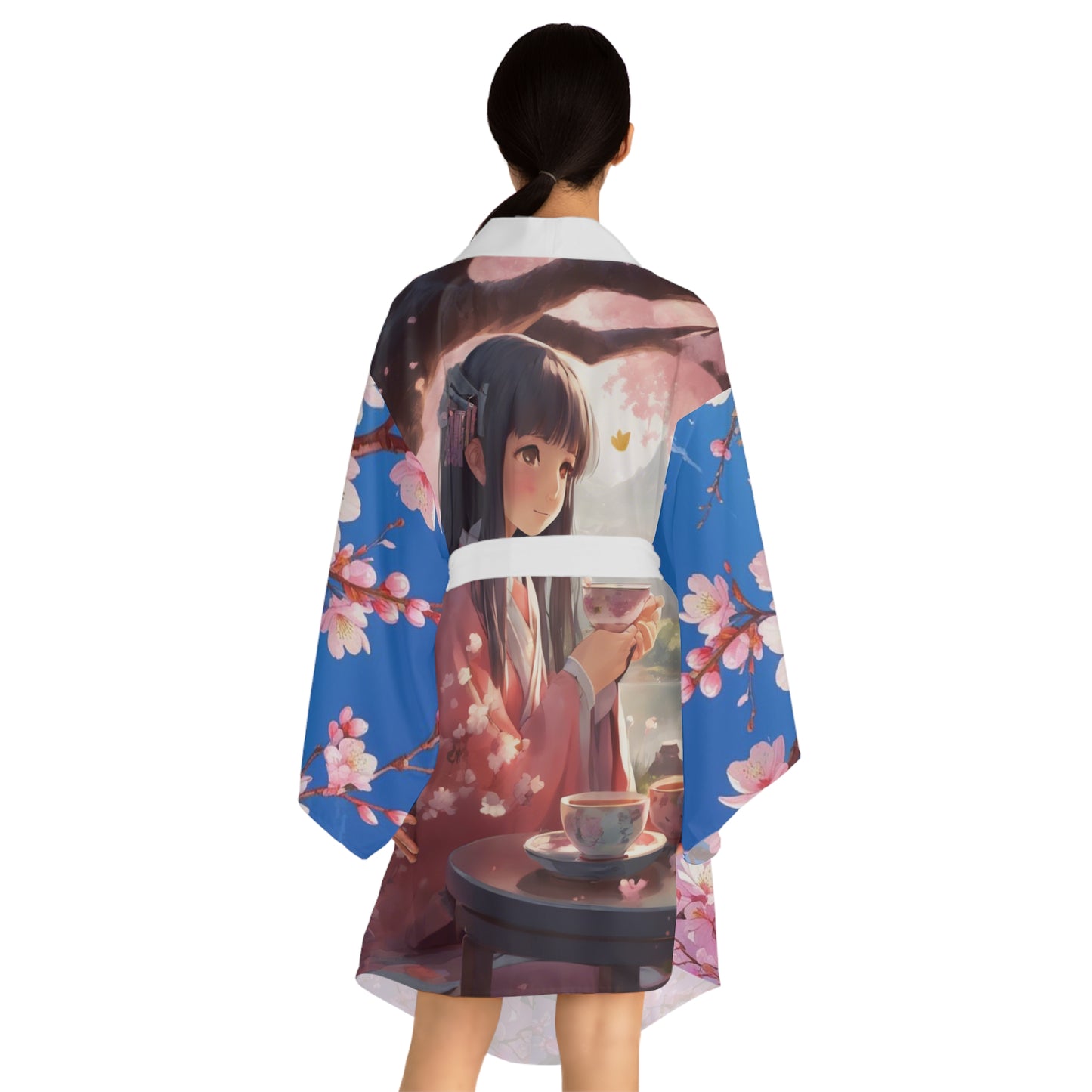 Blossom Floral Long Sleeve Kimono Robe, Cozy Lounge Gown, Spring Fashion, Gift for Her, Relaxing Bathrobe, Japanese-Inspired Style